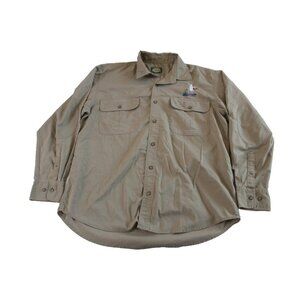 Cabela's Mens XL Tan Hunting Safari Shirt Duck Embroidery Elbow Patches Cotton